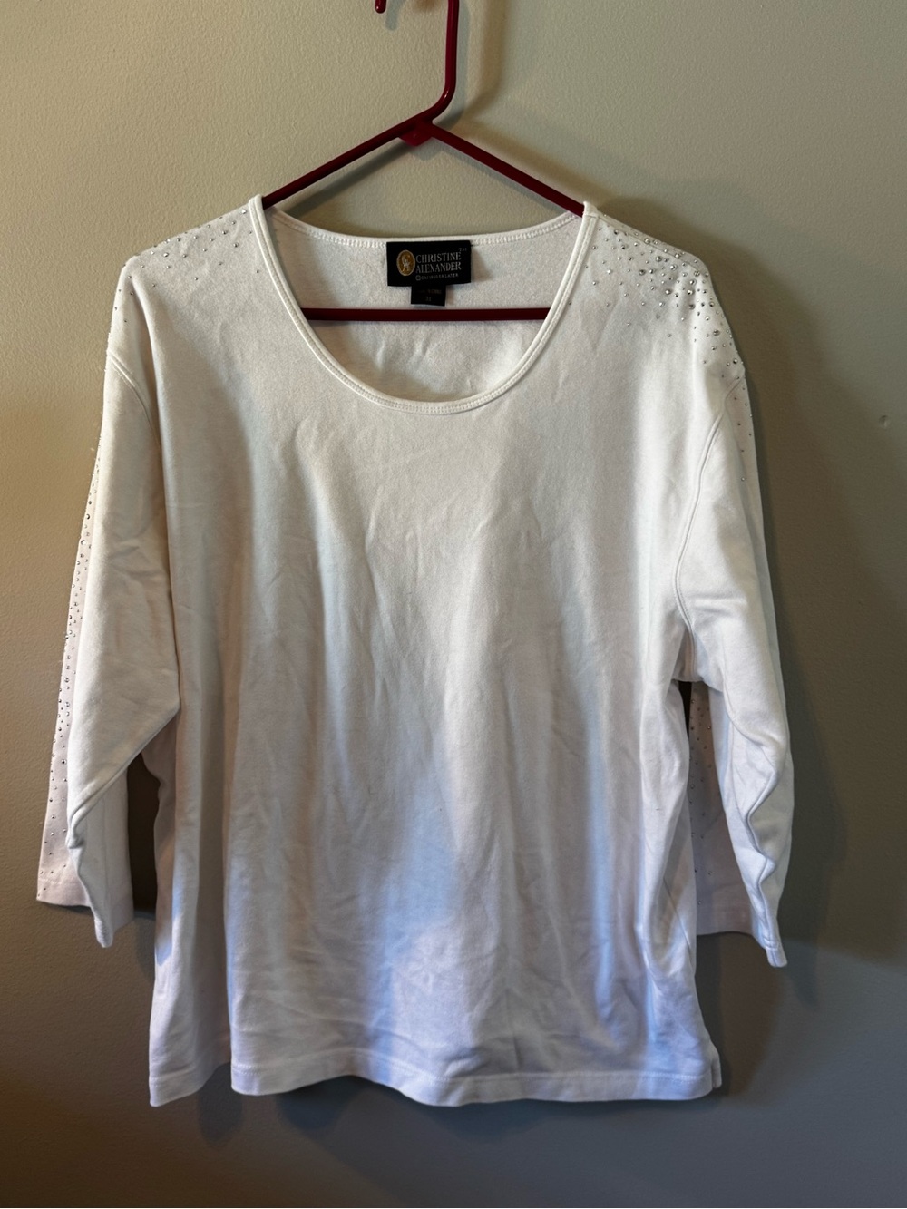 Christine Alexander White Embellished Scoop Neck Women's Top